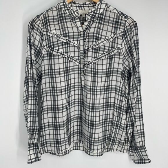 Lucky Brand Top Women’s Small Black & White Plaid Ruffle Edge Fall Classic - Picture 1 of 10